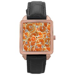 Oranges Background Texture Pattern Rose Gold Leather Watch 