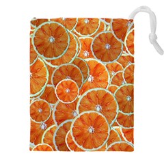 Oranges Background Texture Pattern Drawstring Pouch (5xl) by HermanTelo