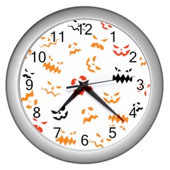 Pumpkin Faces Pattern Wall Clock (silver) by Sobalvarro