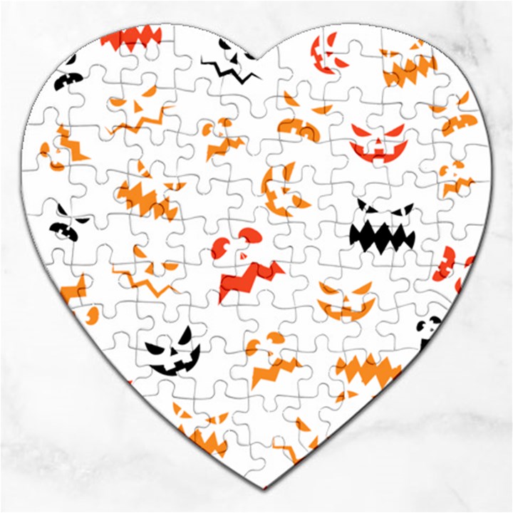 Pumpkin Faces Pattern Jigsaw Puzzle (Heart)