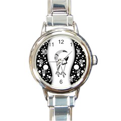 Wonderful Moon With Black Wolf Round Italian Charm Watch by FantasyWorld7