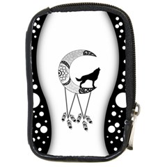 Wonderful Moon With Black Wolf Compact Camera Leather Case by FantasyWorld7