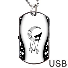 Wonderful Moon With Black Wolf Dog Tag Usb Flash (one Side) by FantasyWorld7