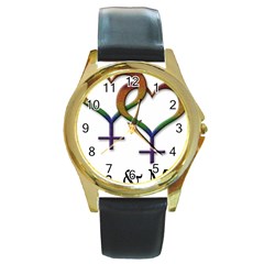 Mrs  And Mrs  Round Gold Metal Watch by LiveLoudGraphics