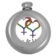 Mrs  And Mrs  Round Hip Flask (5 Oz) by LiveLoudGraphics