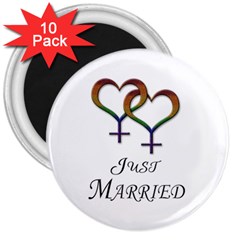 Just Married Lesbian Pride 3  Magnets (10 Pack)  by LiveLoudGraphics