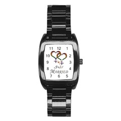 Just Married Lesbian Pride Stainless Steel Barrel Watch by LiveLoudGraphics