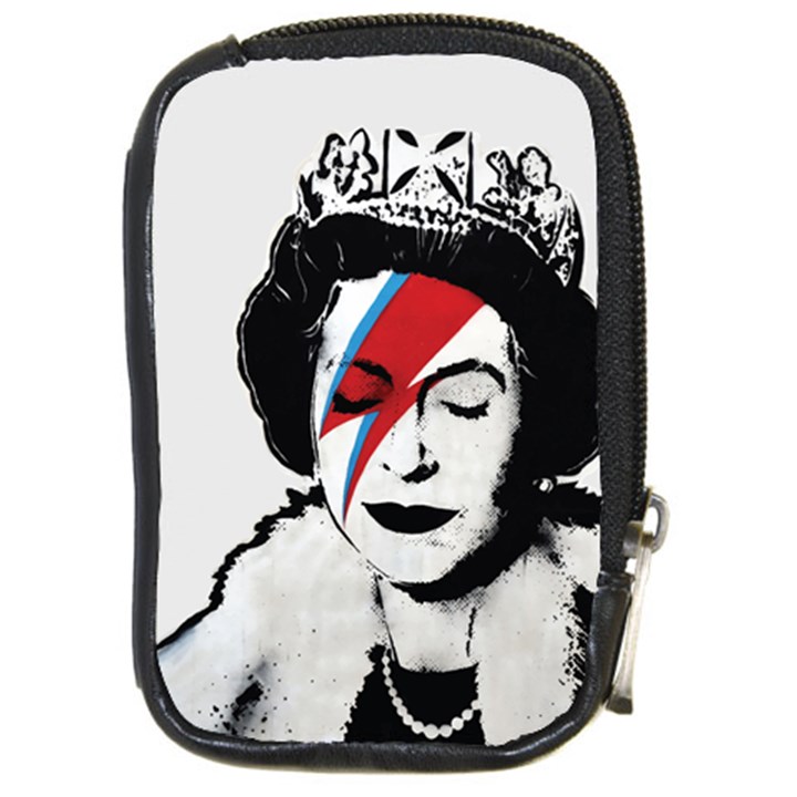 Banksy graffiti UK England God Save the Queen Elisabeth with David Bowie rockband face makeup Ziggy Stardust Compact Camera Leather Case