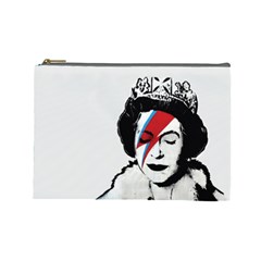 Banksy Graffiti Uk England God Save The Queen Elisabeth With David Bowie Rockband Face Makeup Ziggy Stardust Cosmetic Bag (large) by snek