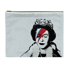 Banksy Graffiti Uk England God Save The Queen Elisabeth With David Bowie Rockband Face Makeup Ziggy Stardust Cosmetic Bag (xl) by snek