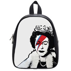 Banksy Graffiti Uk England God Save The Queen Elisabeth With David Bowie Rockband Face Makeup Ziggy Stardust School Bag (small) by snek