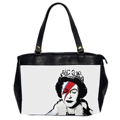 Banksy Graffiti Uk England God Save The Queen Elisabeth With David Bowie Rockband Face Makeup Ziggy Stardust Oversize Office Handbag (2 Sides) by snek