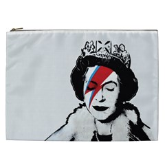 Banksy Graffiti Uk England God Save The Queen Elisabeth With David Bowie Rockband Face Makeup Ziggy Stardust Cosmetic Bag (xxl) by snek