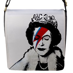 Banksy Graffiti Uk England God Save The Queen Elisabeth With David Bowie Rockband Face Makeup Ziggy Stardust Flap Closure Messenger Bag (s) by snek