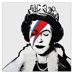 Banksy graffiti UK England God Save the Queen Elisabeth with David Bowie rockband face makeup Ziggy Stardust Large Satin Scarf (Square) Front