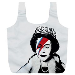 Banksy Graffiti Uk England God Save The Queen Elisabeth With David Bowie Rockband Face Makeup Ziggy Stardust Full Print Recycle Bag (xxl) by snek