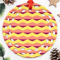 Background Colorful Chevron Round Filigree Ornament (two Sides)