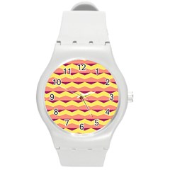 Background Colorful Chevron Round Plastic Sport Watch (m)