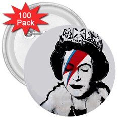 Banksy Graffiti Uk England God Save The Queen Elisabeth With David Bowie Rockband Face Makeup Ziggy Stardust 3  Buttons (100 Pack)  by snek