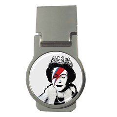 Banksy Graffiti Uk England God Save The Queen Elisabeth With David Bowie Rockband Face Makeup Ziggy Stardust Money Clips (round)  by snek