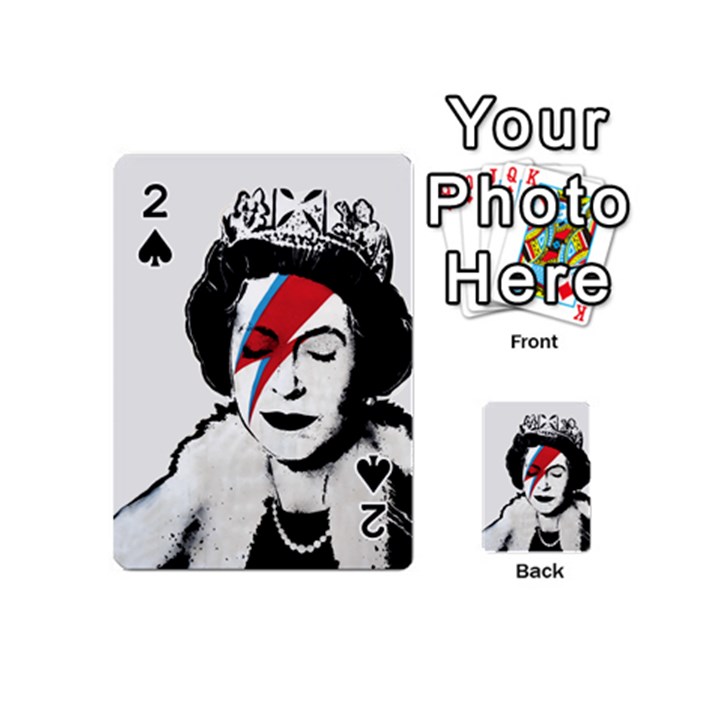 Banksy graffiti UK England God Save the Queen Elisabeth with David Bowie rockband face makeup Ziggy Stardust Playing Cards 54 Designs (Mini)