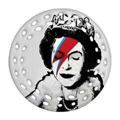 Banksy Graffiti Uk England God Save The Queen Elisabeth With David Bowie Rockband Face Makeup Ziggy Stardust Ornament (round Filigree) by snek