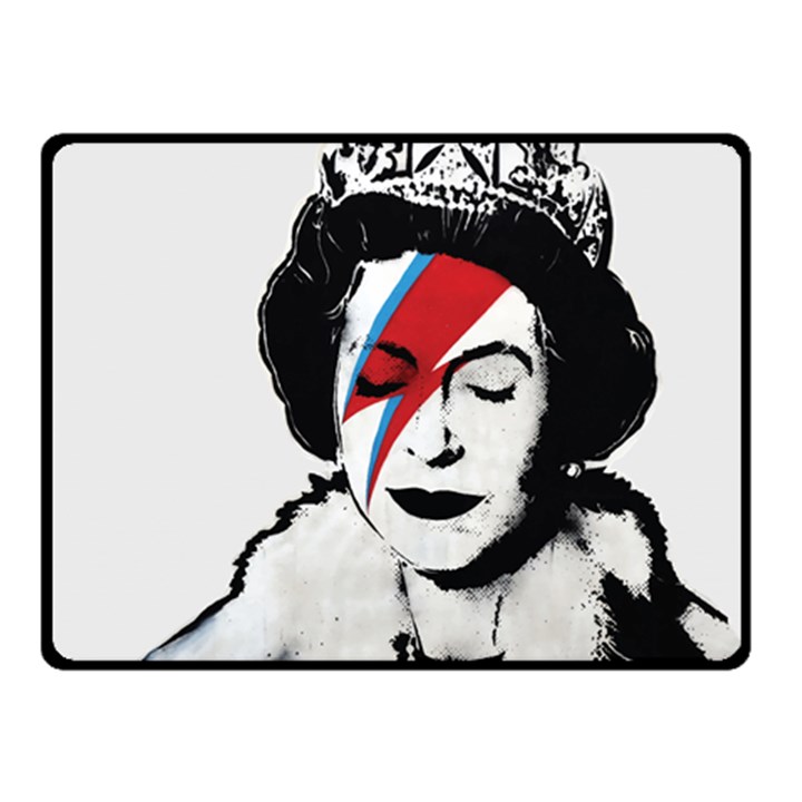 Banksy graffiti UK England God Save the Queen Elisabeth with David Bowie rockband face makeup Ziggy Stardust Double Sided Fleece Blanket (Small) 