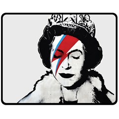 Banksy Graffiti Uk England God Save The Queen Elisabeth With David Bowie Rockband Face Makeup Ziggy Stardust Double Sided Fleece Blanket (medium)  by snek