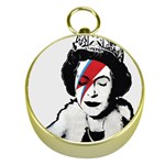 Banksy graffiti UK England God Save the Queen Elisabeth with David Bowie rockband face makeup Ziggy Stardust Gold Compasses Front