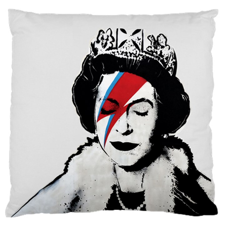 Banksy graffiti UK England God Save the Queen Elisabeth with David Bowie rockband face makeup Ziggy Stardust Standard Flano Cushion Case (Two Sides)