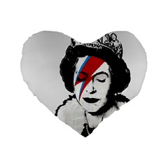 Banksy Graffiti Uk England God Save The Queen Elisabeth With David Bowie Rockband Face Makeup Ziggy Stardust Standard 16  Premium Flano Heart Shape Cushions by snek