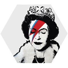 Banksy Graffiti Uk England God Save The Queen Elisabeth With David Bowie Rockband Face Makeup Ziggy Stardust Wooden Puzzle Hexagon by snek