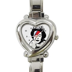 Banksy Graffiti Uk England God Save The Queen Elisabeth With David Bowie Rockband Face Makeup Ziggy Stardust Heart Italian Charm Watch by snek