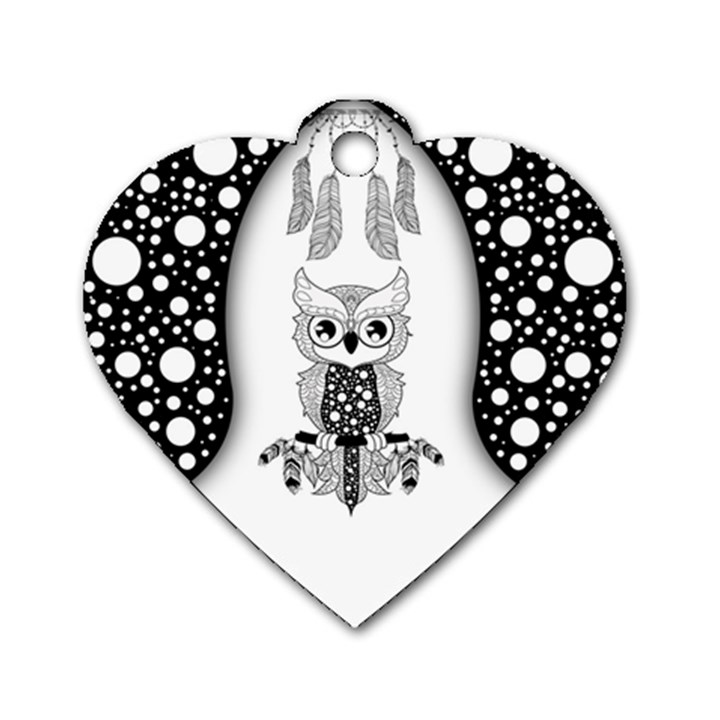 Cute Little Mandala Owl Dog Tag Heart (Two Sides)