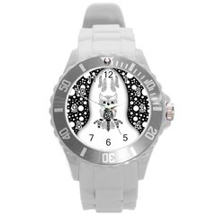 Cute Little Mandala Owl Round Plastic Sport Watch (L)