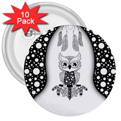 Cute Little Mandala Owl 3  Buttons (10 pack) 