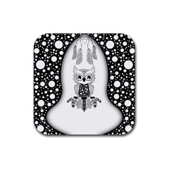 Cute Little Mandala Owl Rubber Coaster (Square) 