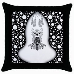 Cute Little Mandala Owl Throw Pillow Case (Black)