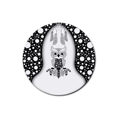 Cute Little Mandala Owl Rubber Coaster (Round) 