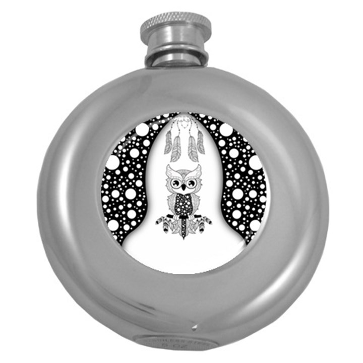 Cute Little Mandala Owl Round Hip Flask (5 oz)