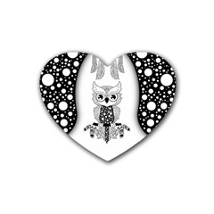 Cute Little Mandala Owl Rubber Coaster (Heart) 