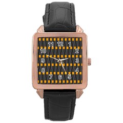 Pattern Illustrations Plaid Rose Gold Leather Watch  by HermanTelo