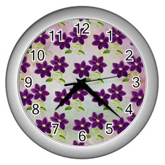 Purple Flower Wall Clock (silver) by HermanTelo