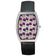 Purple Flower Barrel Style Metal Watch