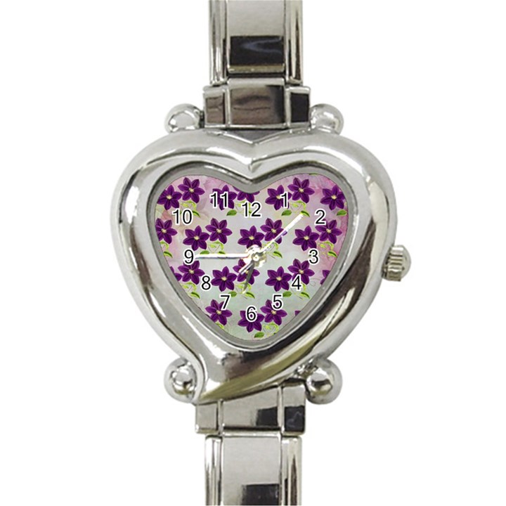 Purple Flower Heart Italian Charm Watch