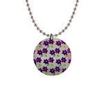 Purple Flower 1  Button Necklace Front