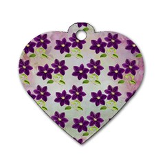 Purple Flower Dog Tag Heart (two Sides)