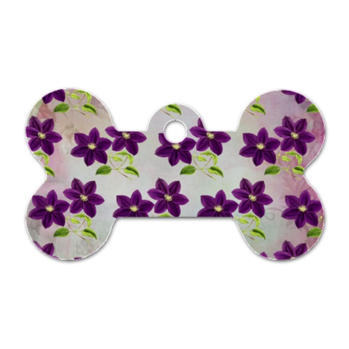 Purple Flower Dog Tag Bone (Two Sides)