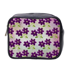 Purple Flower Mini Toiletries Bag (two Sides) by HermanTelo