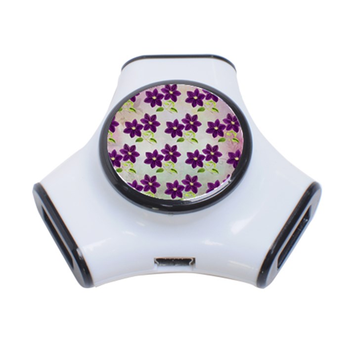 Purple Flower 3-Port USB Hub